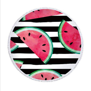 Watermelon Orange Microfiber Round Beach Towel Fruit Thick Shower Bath Towels Summer Swimming Circle Mat Towel With Tassel 150cm