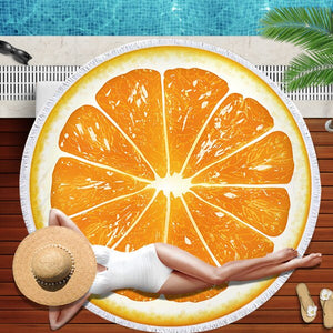 Watermelon Orange Microfiber Round Beach Towel Fruit Thick Shower Bath Towels Summer Swimming Circle Mat Towel With Tassel 150cm