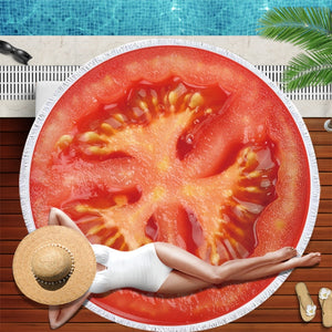 Watermelon Orange Microfiber Round Beach Towel Fruit Thick Shower Bath Towels Summer Swimming Circle Mat Towel With Tassel 150cm