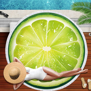 Watermelon Orange Microfiber Round Beach Towel Fruit Thick Shower Bath Towels Summer Swimming Circle Mat Towel With Tassel 150cm