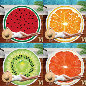 Watermelon Orange Microfiber Round Beach Towel Fruit Thick Shower Bath Towels Summer Swimming Circle Mat Towel With Tassel 150cm