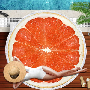 Watermelon Orange Microfiber Round Beach Towel Fruit Thick Shower Bath Towels Summer Swimming Circle Mat Towel With Tassel 150cm