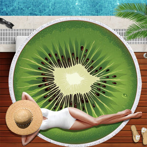 Watermelon Orange Microfiber Round Beach Towel Fruit Thick Shower Bath Towels Summer Swimming Circle Mat Towel With Tassel 150cm