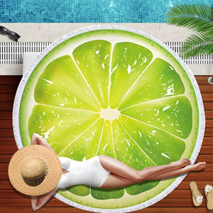 Watermelon Orange Microfiber Round Beach Towel Fruit Thick Shower Bath Towels Summer Swimming Circle Mat Towel With Tassel 150cm