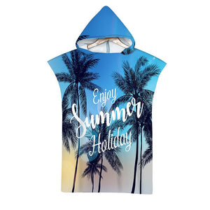 Summer Holiday Microfiber Hooded Bath Beach Towel Changing Robe Poncho Surf Towel for Swimming Beach Outdooor Bathrobe