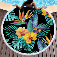 Charger l&#39;image dans la galerie, Tropical Plants Printed Round Beach Towel Thick Shower Bath Towels Microfiber Summer Swim Circle Yoga Mat with Tassels 150cm
