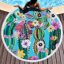 Charger l&#39;image dans la galerie, Tropical Plants Printed Round Beach Towel Thick Shower Bath Towels Microfiber Summer Swim Circle Yoga Mat with Tassels 150cm
