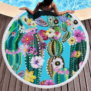 Tropical Plants Printed Round Beach Towel Thick Shower Bath Towels Microfiber Summer Swim Circle Yoga Mat with Tassels 150cm