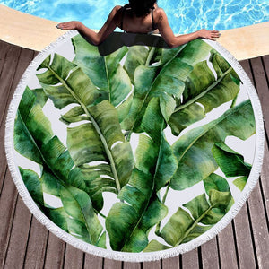 Tropical Plants Printed Round Beach Towel Thick Shower Bath Towels Microfiber Summer Swim Circle Yoga Mat with Tassels 150cm