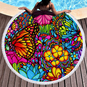 Tropical Plants Printed Round Beach Towel Thick Shower Bath Towels Microfiber Summer Swim Circle Yoga Mat with Tassels 150cm