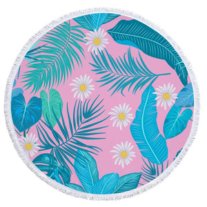 Tropical Plants Printed Round Beach Towel Thick Shower Bath Towels Microfiber Summer Swim Circle Yoga Mat with Tassels 150cm